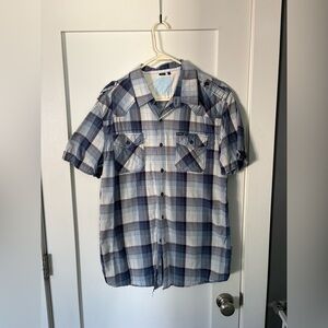 Buffalo David Bitton Men’s Short Sleeve Plaid Shirt - Blue & White